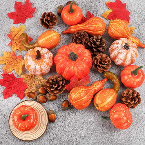 image for FUNARTY 142pcs Assorted Artificial Pumpkins Kits, Harvest Pumpkins and