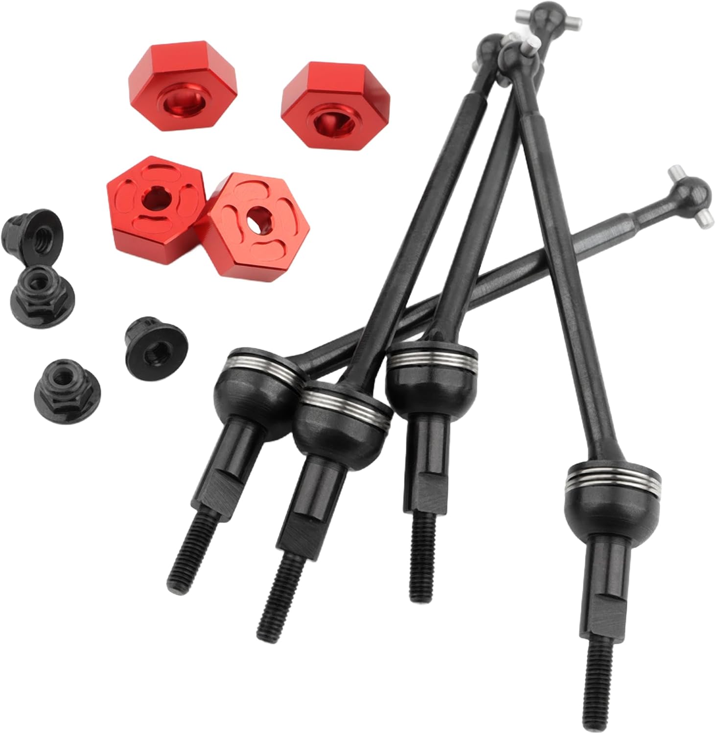 Front & Rear CVD Drive Shaft Axle Set and Wheel Nut Wheel Hub Compatible with 1/12 Scale AM-X12 AM-D12 Trucks RC Cars Truck