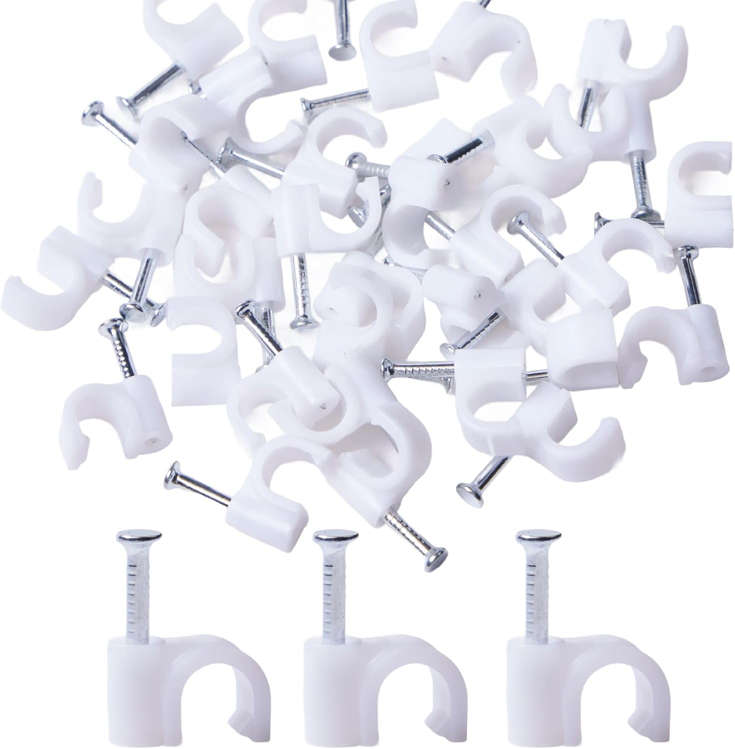100PCS Half Clamps with Nails, 1/4 Inch White Half Clamp J-Hooks, Cable Pipe Support,Hangers for Tubing Pipe Support