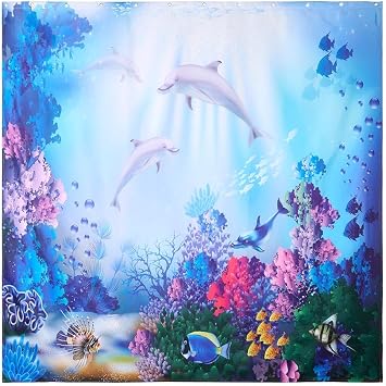 Lakeside Dolphin Memory Foam Bath Rugs & Shower Curtain Complete 16 Pc Set