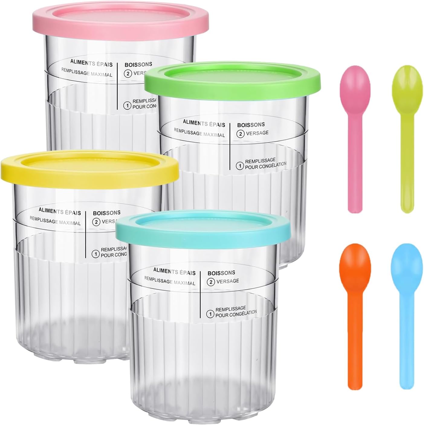4Pcs Replacement Creami Pints with Lids and Spoons,Creamy Ice Cream Containers 24oz Compatible with Ninja Creami NC500 NC501 Series Deluxe Ice Cream Makers