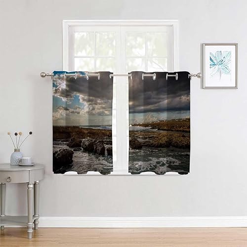 Miniatura 3 de Cortinas De Cocina Modernas Coast Beach Sea View Sky Blackout Curtain for Door Tapestry Curtains 55Inch Width by 55Inch Length,2 Panels