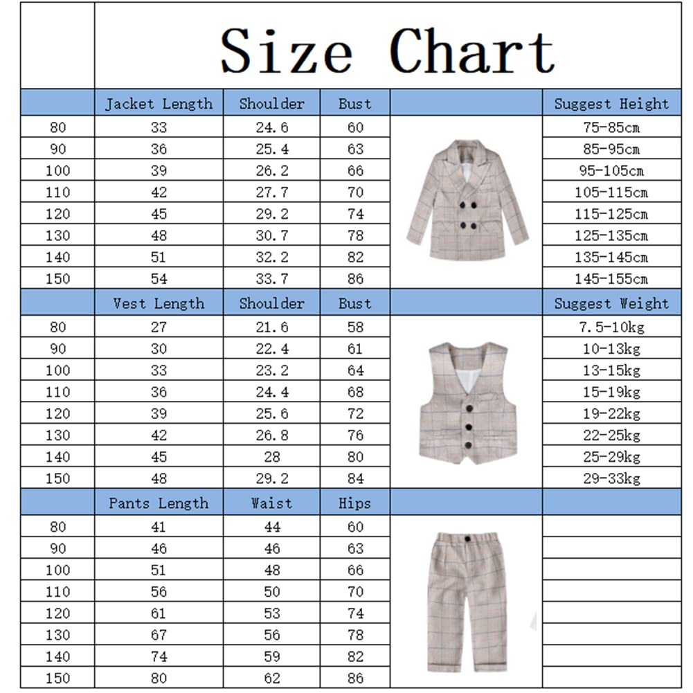 4/5/6 Piezas Traje de Boda para Niños Graduación Traje,Conjunto de Traje a Cuadros con Doble Botonadura Bebe Niño de Traje de Caballeros para Ceremonia Fiesta Trajes de Bautizo de Chico