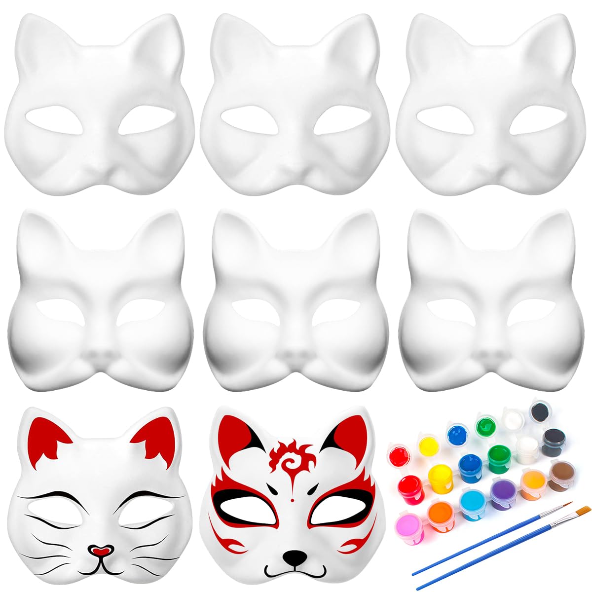 EVEJEG Pack de 6 máscaras para gatos teñidas, máscaras para gatos, máscaras para colorear, máscaras para niños, perfectas para mascaradas, cosplay y máscaras de Halloween