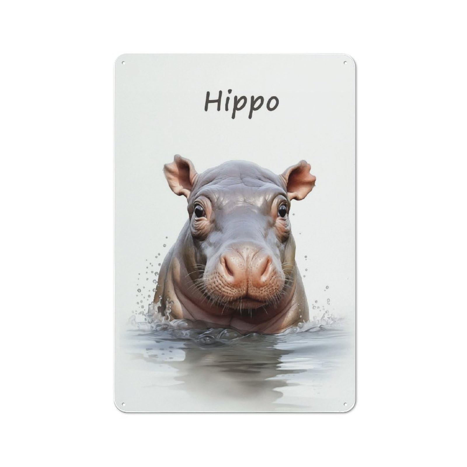 Junmoney Hippo Baby Retro Tin Sign 30X20cm For Living Room Or Hallway, Gift For Living Room Decor Lovers During The Christmas Season