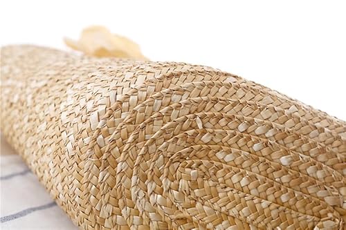 Emaha Straw Bags Summer Beach Totes Bags Large Handmade Knitting Handbags Rattan Woven Bag With Artificial Flower Decoration, Beige #TOP4