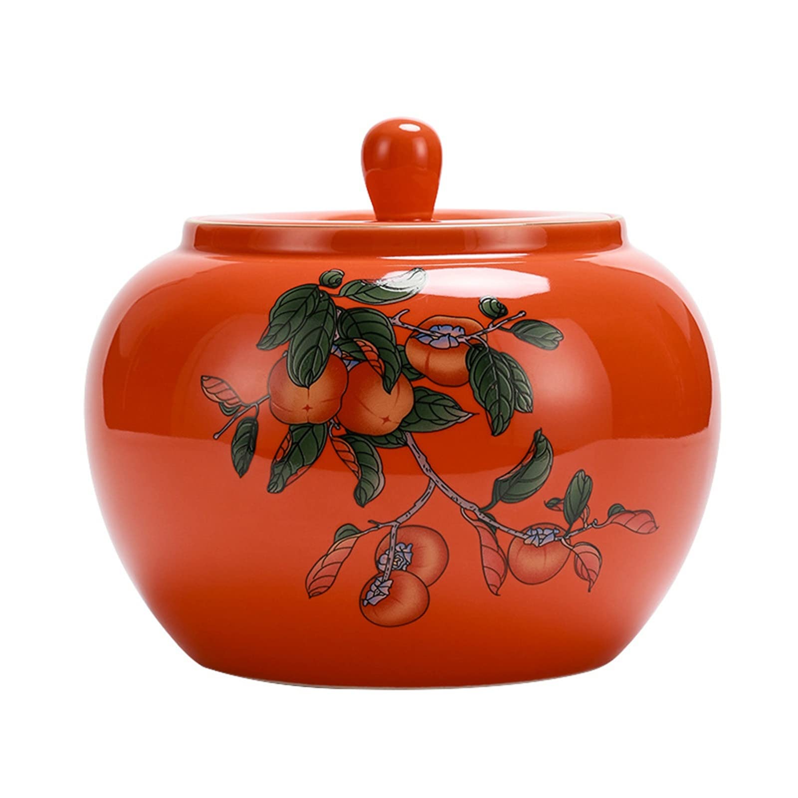 Boîte à thé créative en céramique, Coffrets Cadeaux, Pot scellé pour thé Vert PU-erh, bocaux de Rangement de Cuisine (Orange 16.5x14cm)