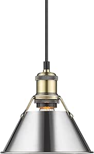 Golden Lighting 3306-S AB-CH Orwell Mini Pendant, Transitional, Aged Brass with Chrome Shade