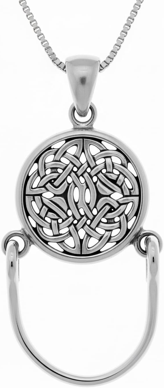 Jewelry Trends Silver Celtic Knotwork Charm Holder Round Pendant Necklace 18"