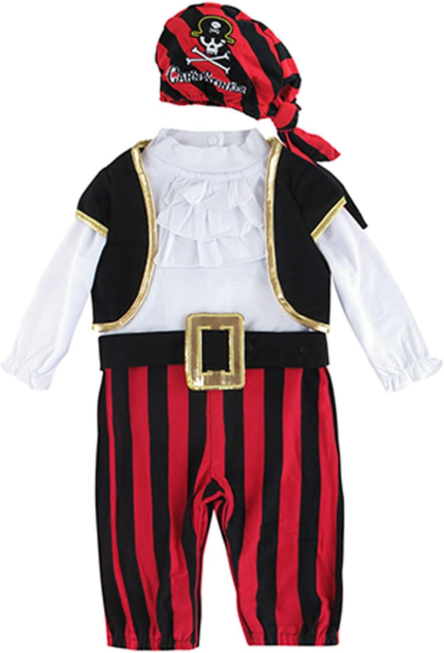 COSLAND 4pc Baby and Toddler Boys' Pirate Costume, Cotton, Halloween Outfit, 3-24 Months