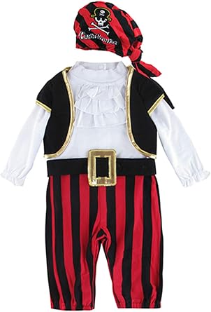 COSLAND 4pc Baby and Toddler Boys Pirate Costume, Cotton, Halloween Outfit, 3-24 Months
