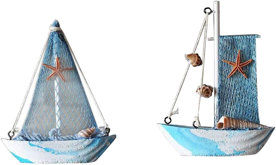 2Pcs Mediterranean Rustic Wooden Sailing Boat Home Decor Sailboat Model Decoration Home Décor Table Desk Display Ornament