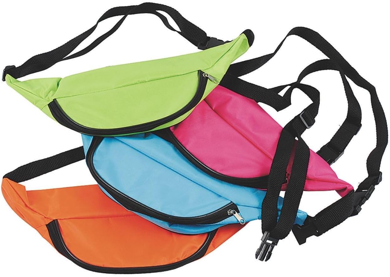 U.S. Toy Assorted Neon Color Adjustable Fanny Packs (12)