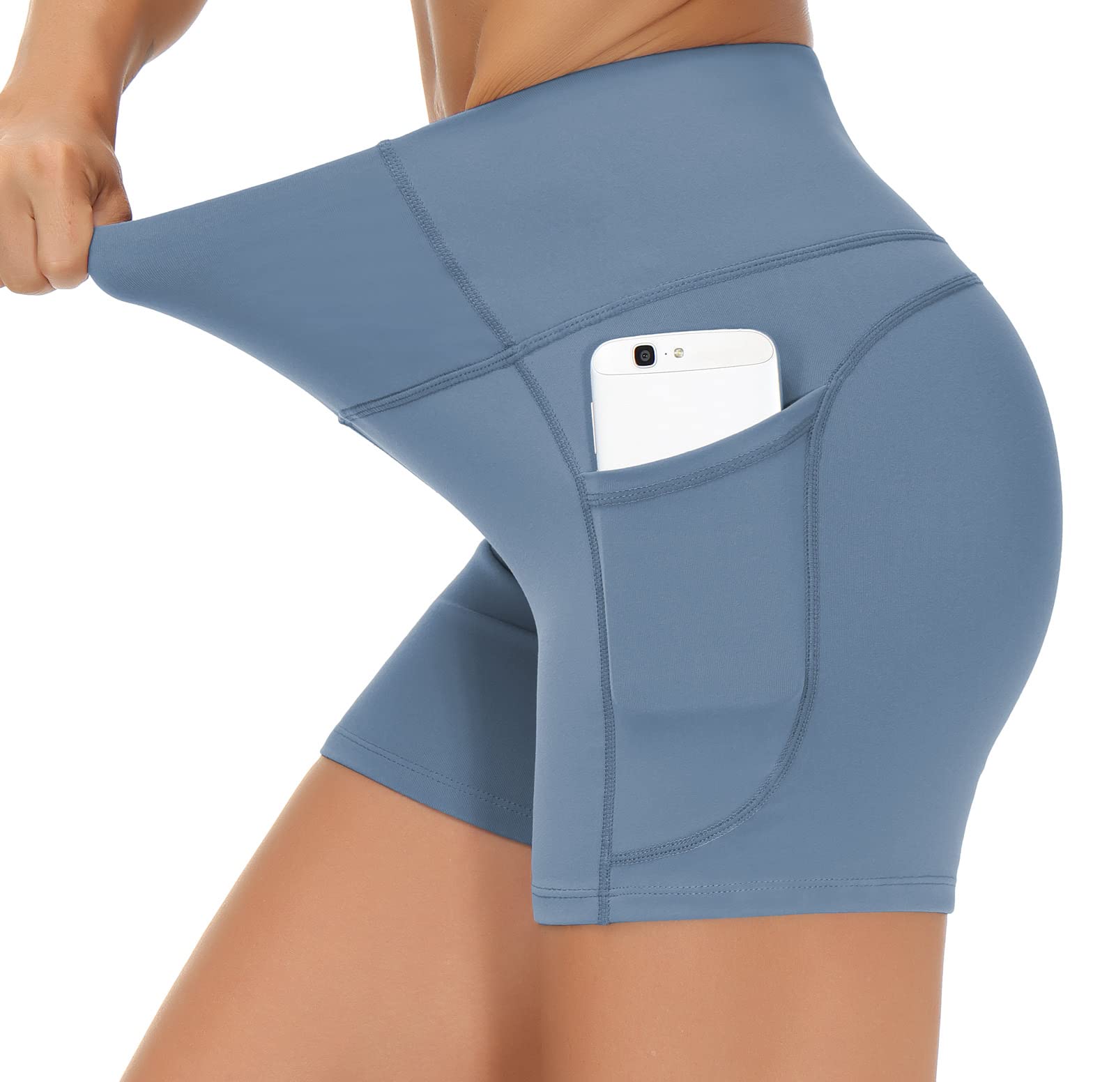 The Gym People Pantalones Cortos de Yoga de Cintura Alta para Mujer, Control de Abdomen, Fitness, Atletismo, Entrenamiento, Correr, con Bolsillos Profundos
