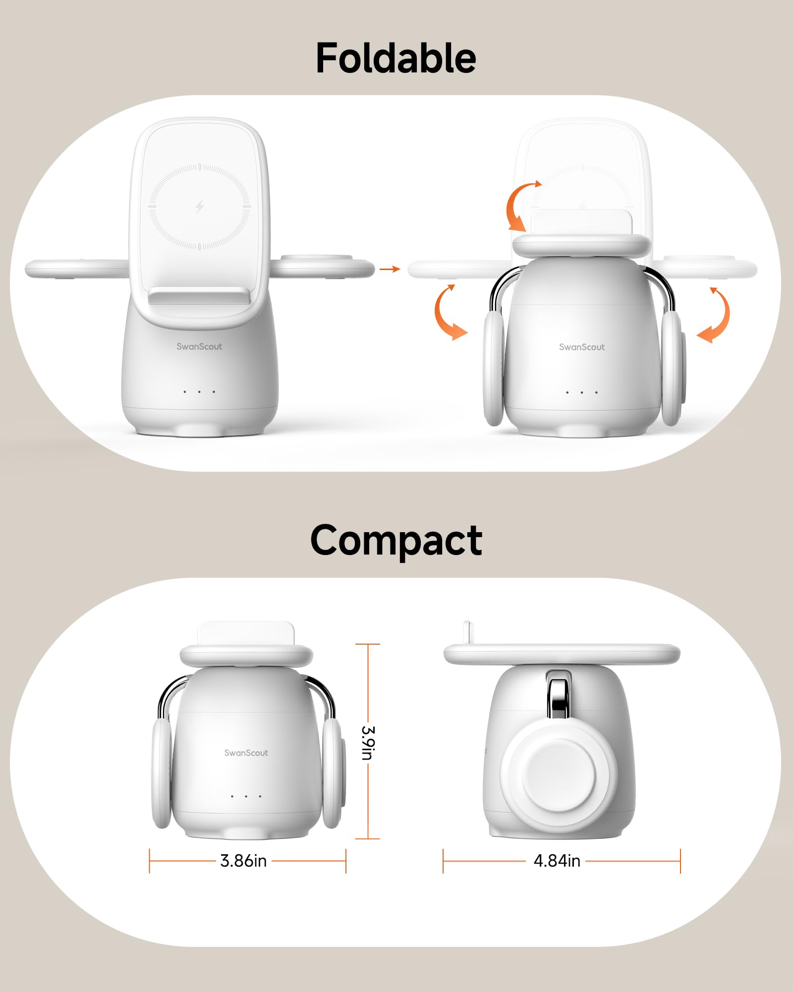 SwanScout Bezprzewodowa Ładowarka do Samsung, Indukcyjna Stacja Ładująca 3 w 1 do Galaxy S25 Ultra/S24/S23/Z Fold 7/Z Flip7, Wireless Charger fo Galaxy Watch 7/Ultra/6/5/4/Buds (Biały)