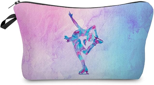 Livel lhood Figure Skating Cute Small Makeup Bag -3 | Printed Padded Cosmetic Organizer Zipper Pouch, Figure Skating Gift for Women Friends