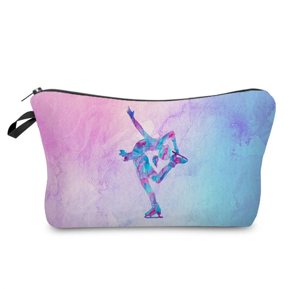 Figure Skating Gifts Makeup Bag - Cute Small Organizer Toiletry Zipper Pouch - Cosmetic Bag Birthday Gift for Skaters, Women, Lovers, Learners