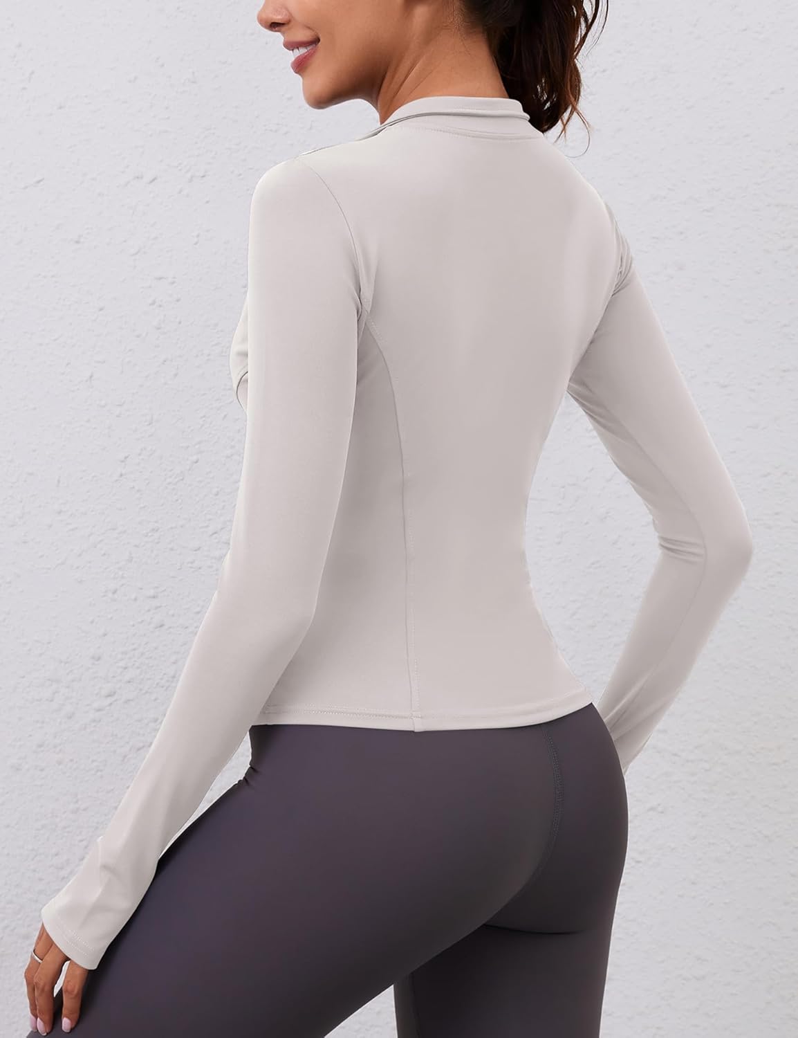 LOMON Womens Long Sleeve Workout Tops Quick Dry Quarter Zip Pullover Crop Yoga Athletic Slim Fit Shirts - Image 2