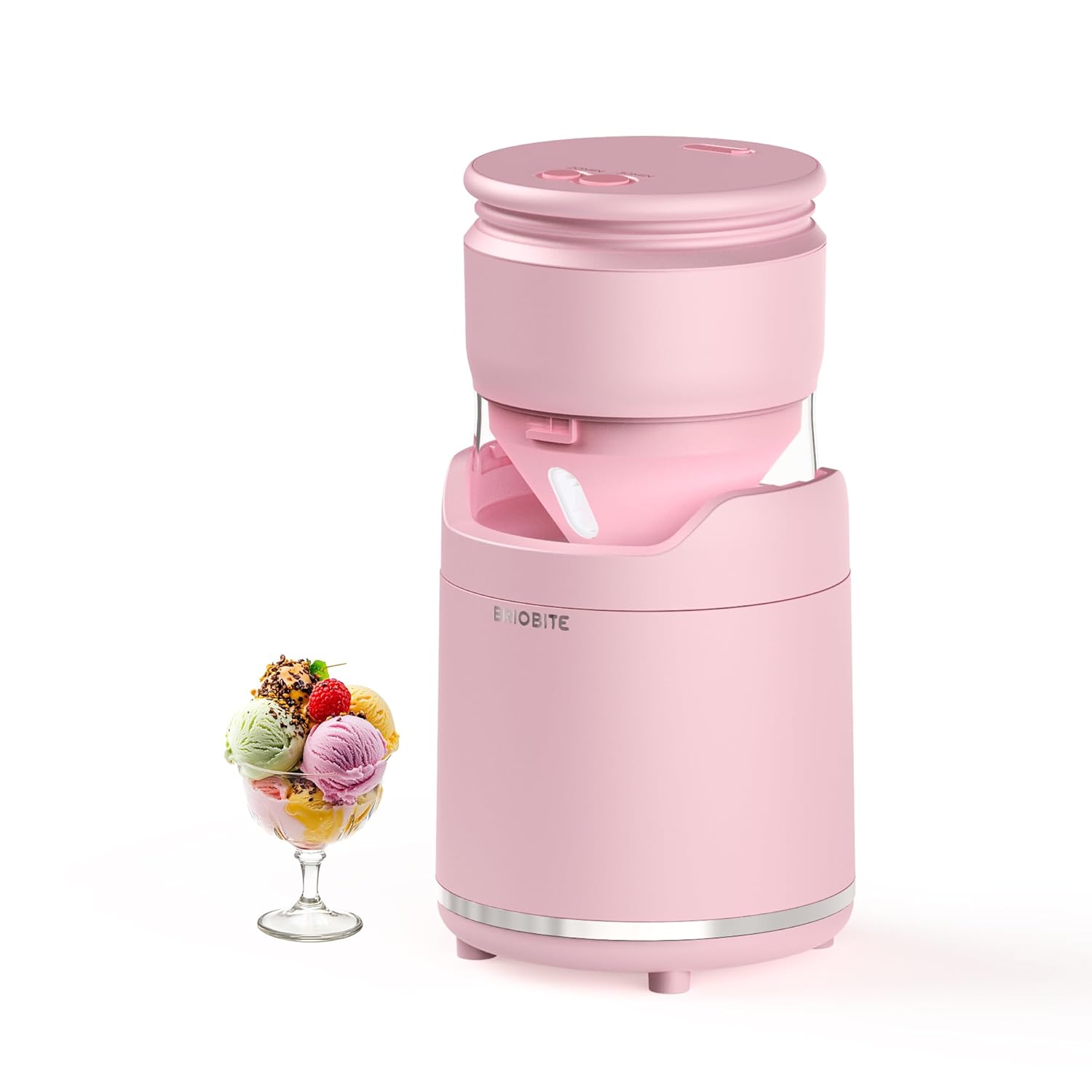 BRIOBITE Soft Serve Ice Cream Maker Machine Rechargeable Compact for Homemade Gelato Sorbet Frozen Yogurt Stylish Pink Design
