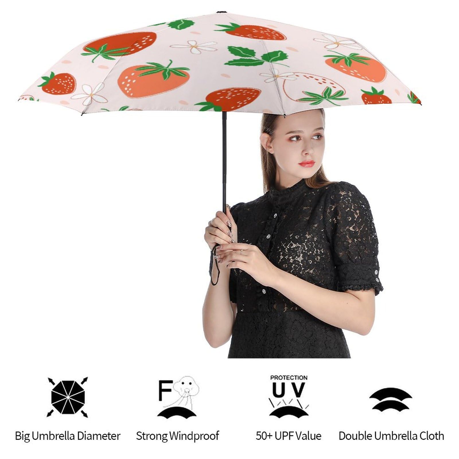 Amazon.co.jp: 折りたたみ傘 いちご柄 苺柄 イチゴ柄 三つ折り傘