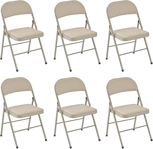 Miniatura 9 de Juego de 4 sillas plegables de escritorio plegables con asientos acolchados, silla de oficina ergonómica, hierro y PVC, sillas de comedor potables