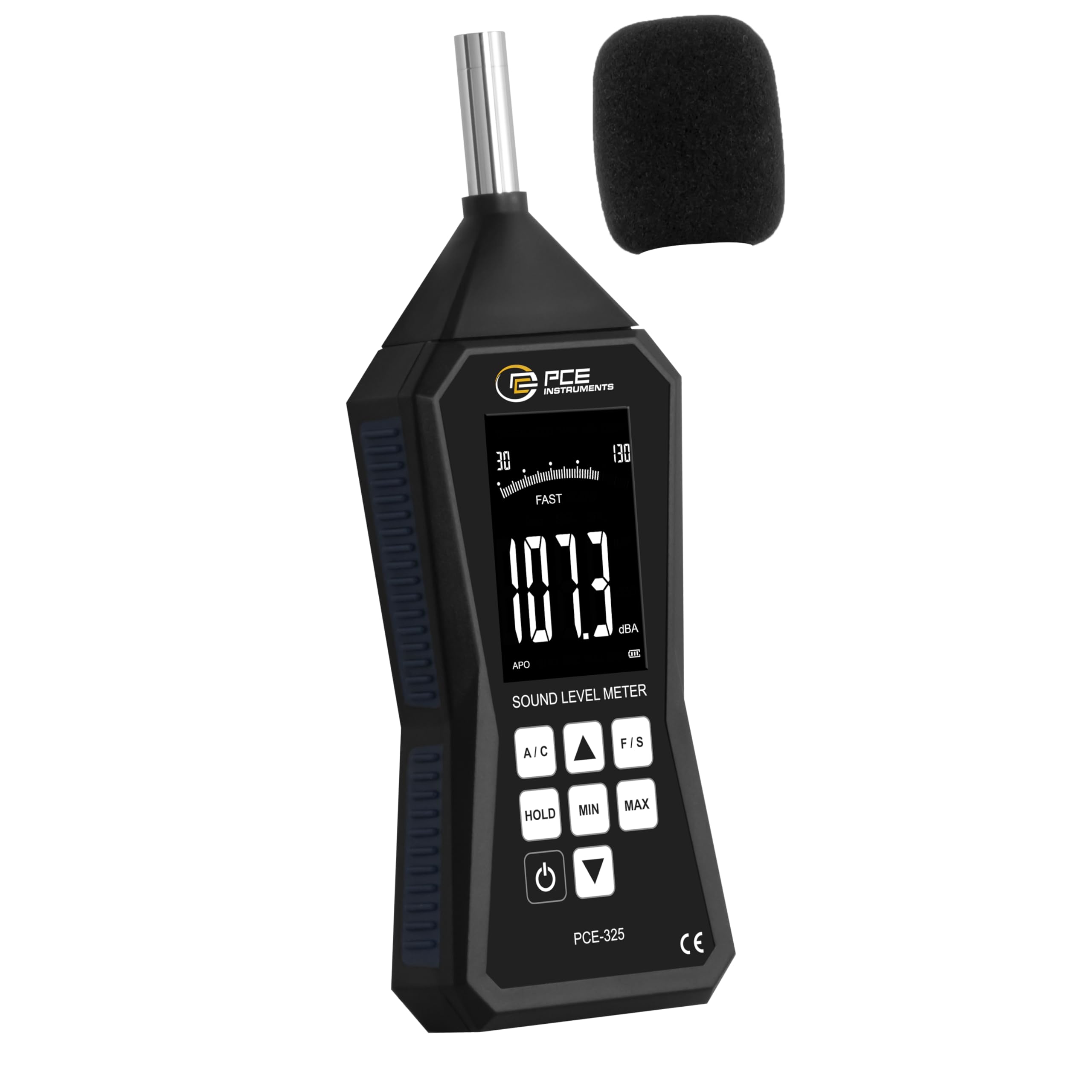 Decibelímetro Digital PCE-325 para Medir Nivel de Presión Sonora, Rango de 30-130 dB, Pantalla LCD de 2,8", Funciones Hold, Min y Max | PCE Instruments