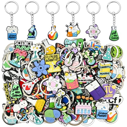 XHAOYEAHX 80PCS Science Keychains Bulk Funny Laboratory Key Chain Set