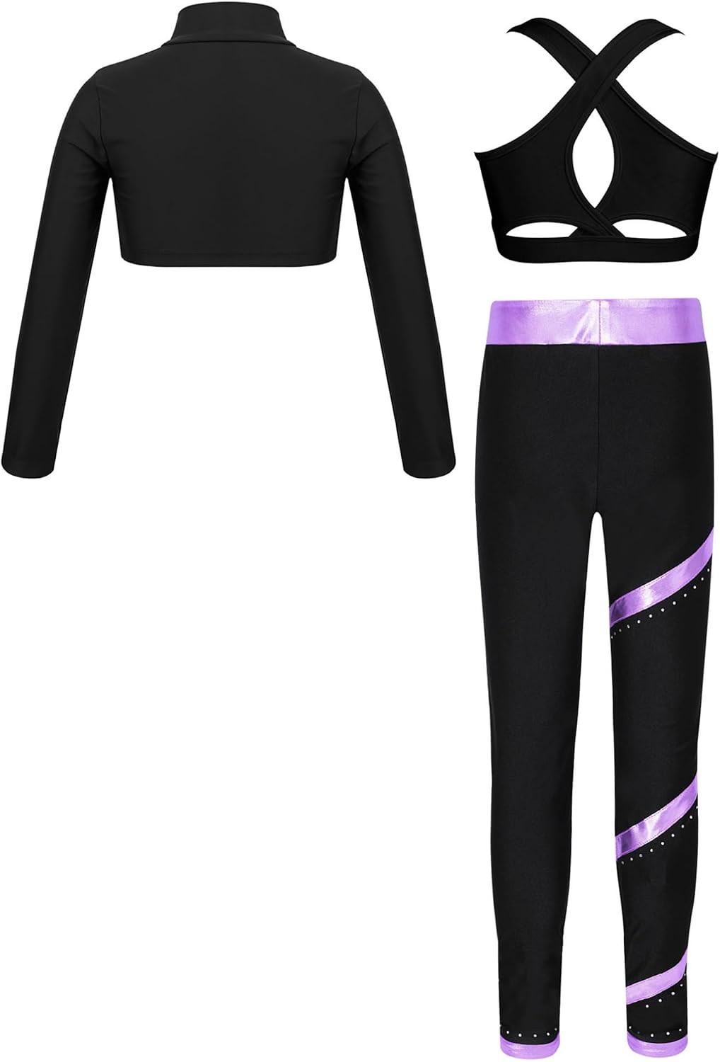 Freebily Kids Girls Gymnastics Ballet Dance Leotard Sport Bra with Athletic Legggings Set Dance Biketard Dancewear