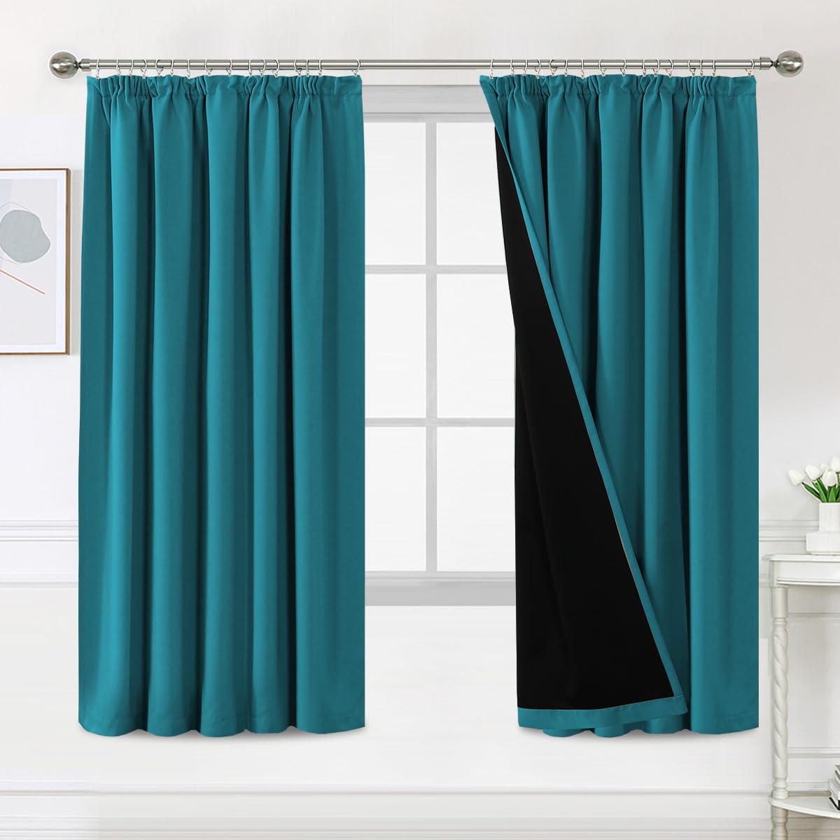 BellaHills 100% Blackout Curtains for Bedroom Thermal Insulated Curtains & Drapes Blackout Curtains Pencil Pleat Curtains for Living Room with Black Liner 2 Panels Set