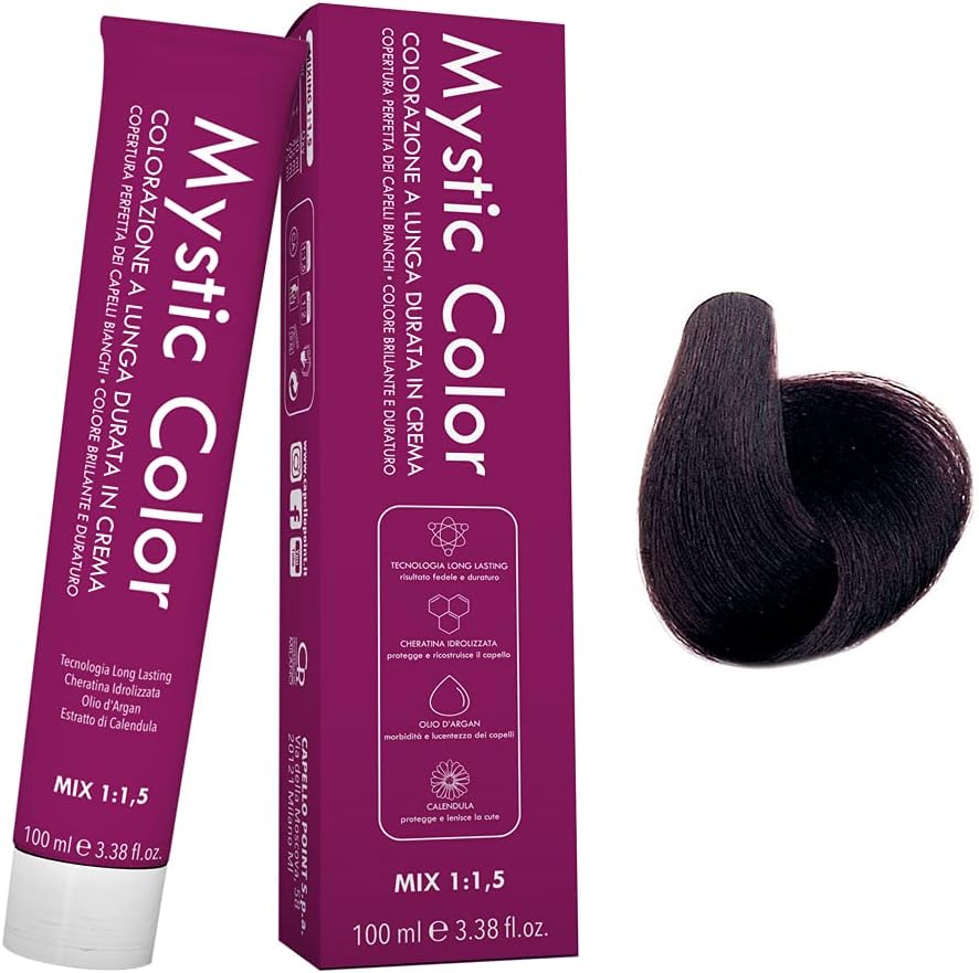 Mystic Color - Permanent Cream Colouring with Argan Oil and Calendula - Long Lasting Hair Dye - Irisée Chestnut Brown Hair Dye Permanent 4.2 - 100ml