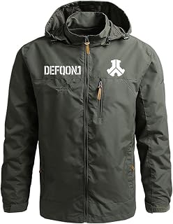 RILIPU Men's Waterproof Jacket Hooded Defqon.1 Print Windbreaker Casual Outdoor Windproof Comfy Hoodies Coat with Zip Pockets - Gift