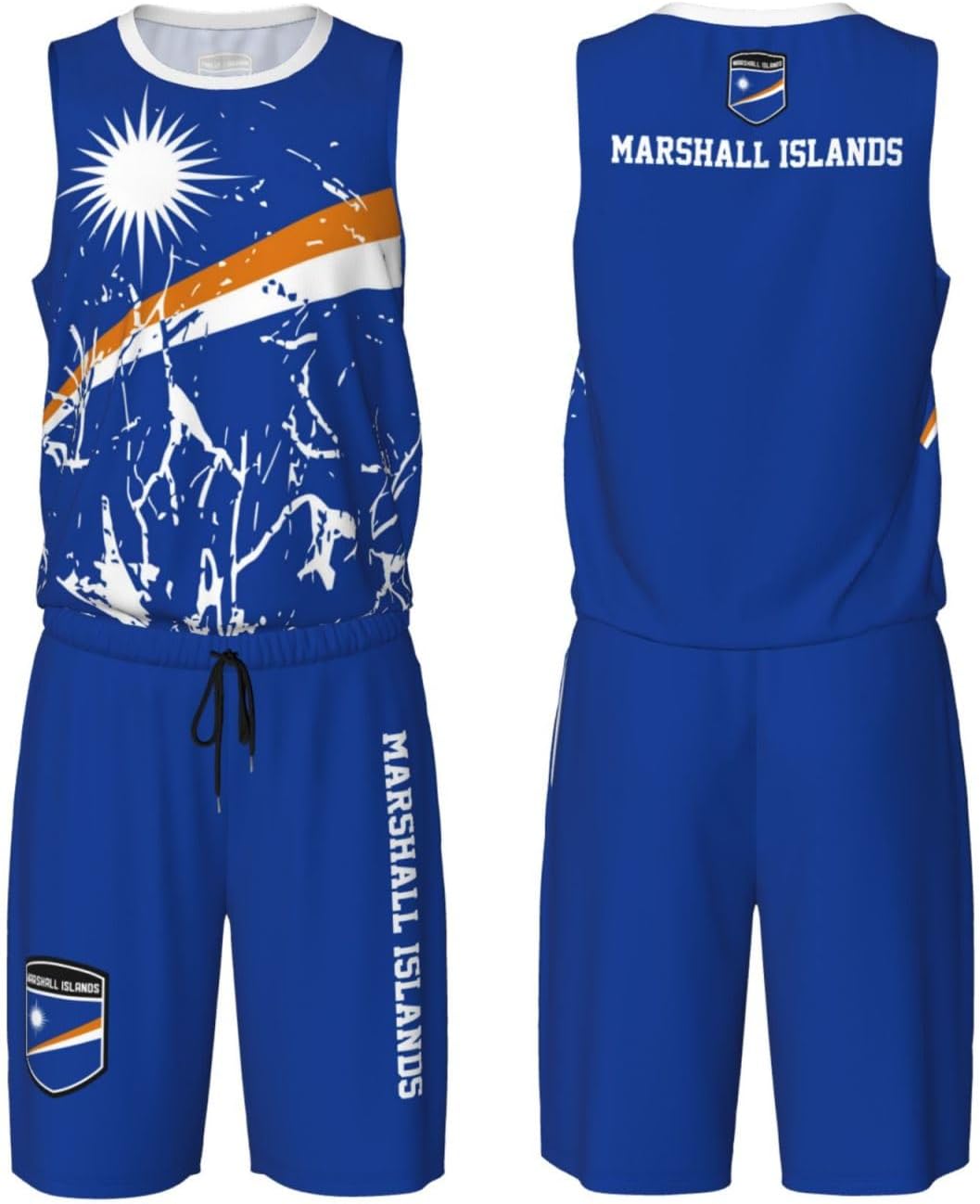 Marshall Islands Flag Grain (1) Basketball Jersey Uniform Suit for Men Adults Training Athletic Set