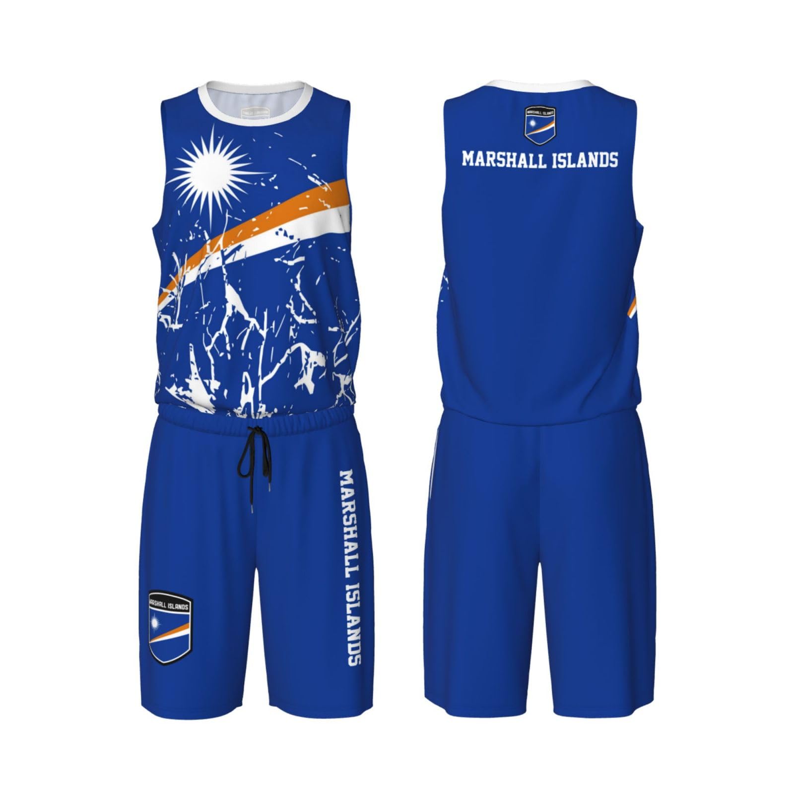 Marshall Islands Flag Grain (1) Basketball Jersey Uniform Suit for Men Adults Training Athletic Set