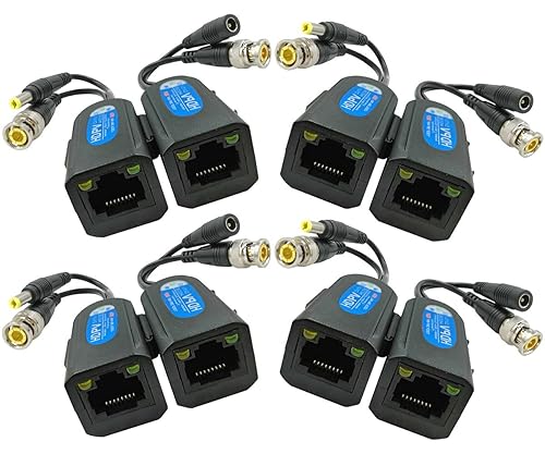 SGUESIKR Balun de video pasivo BNC a RJ45 de 4 pares con alimentación, adaptador Cat5eCat6 a BNC, 1080P-8MP cámara de vigilancia analógica Ethernet