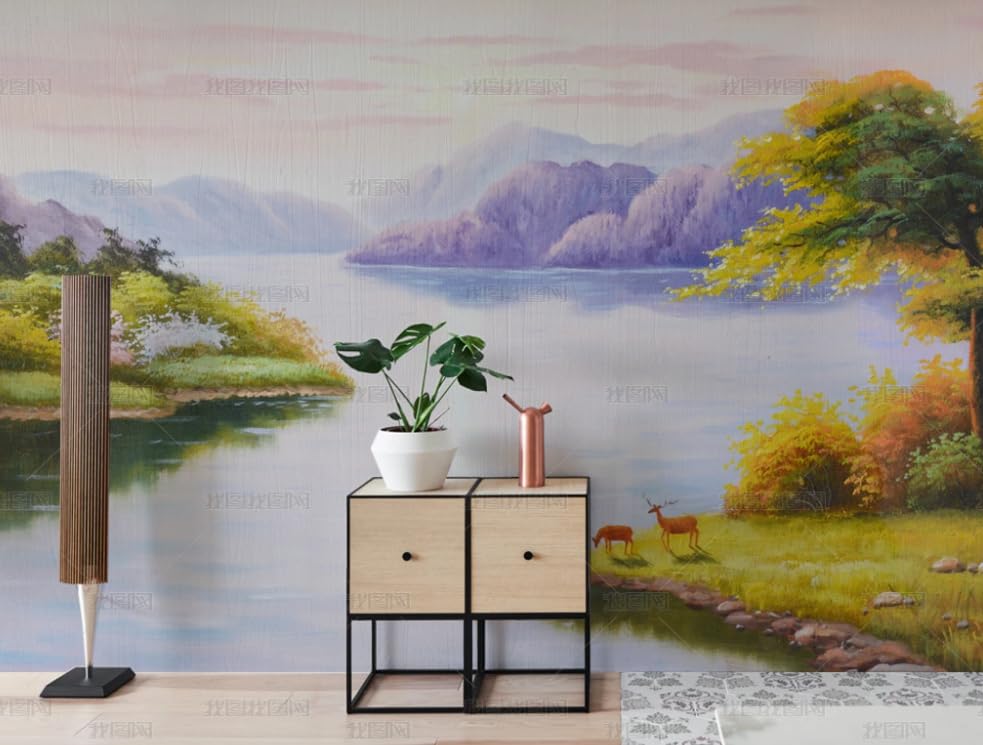 Papier Peint Intissé Vue Paysagère pour un Salon Ambiance Peinture À L'Huile