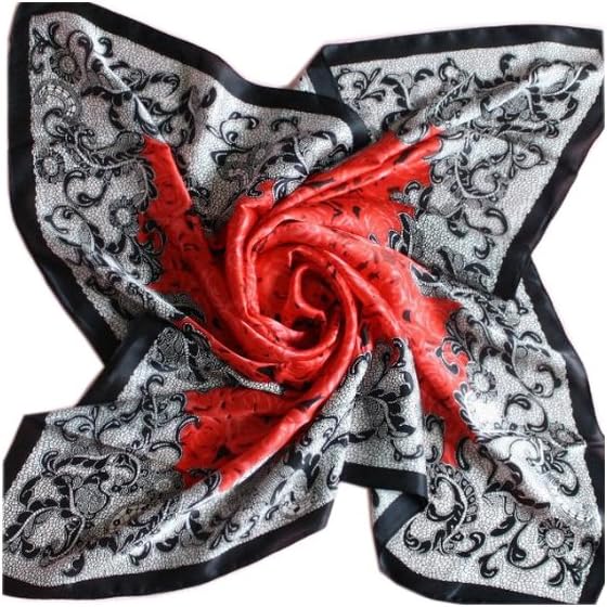 EmBest Elegant Large Silk Square Scarf Red Flower Rose Women's Head Scarves Shawl