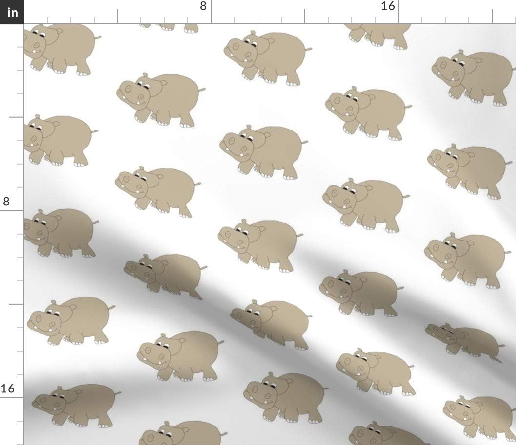 Spoonflower Fabric - White Hippo Hippopotamus Jungle Zoo Safari Printed on Petal Signature Cotton Fabric by The Yard - Sewing Quilting Apparel Crafts Decor