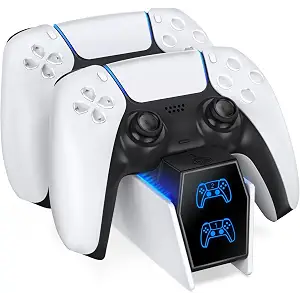 OIVO Cargador Mando PS5, 2H Rápido Base de Carga para PlayStation 5 DualSense, Estación de Carga Mando PS5 con 2 Tipos de Cable, Cargador PS5 para Mando PS5