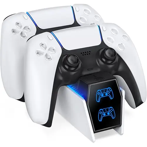 OIVO Cargador Mando PS5, 2H Rápido Base de Carga para PlayStation 5 DualSense, Estación de Carga Mando PS5 con 2 Tipos de Cable, Cargador PS5 para Mando PS5