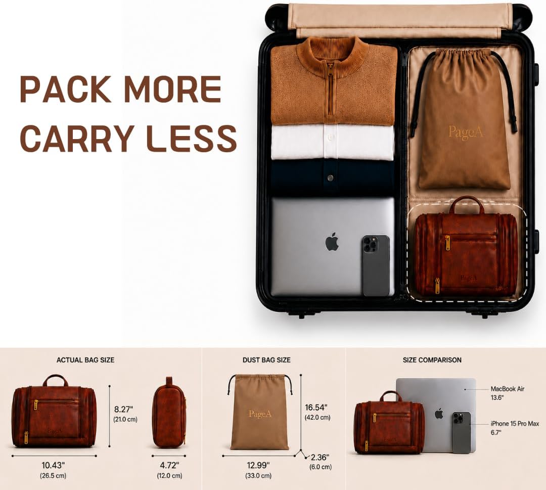 PageA Small Travel Toiletry Bag for Men, Hanging Dopp Kit