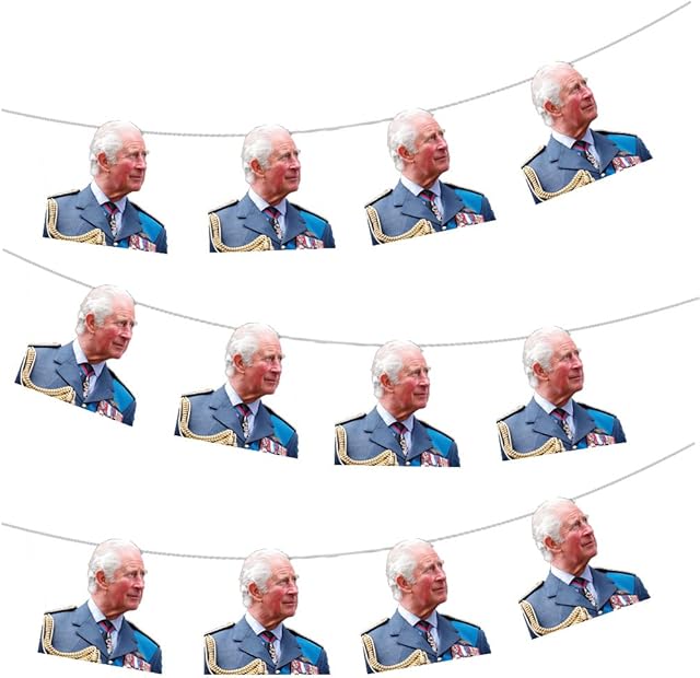 King Charles III Coronation Bunting Flags Party Decorations - 12pcs / 2.5m Ribbon