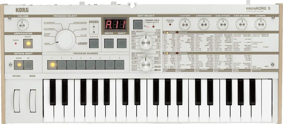 KORG MICROKORG-S 37 Key Analogue Modelling Synthesizer with Vocoder - White