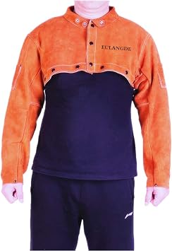 Premium Heat Resistant Leather Welding Cape Sleeve,Adjustable Cuffs, Adjustable Collar for Men and Women (Brown, Large)