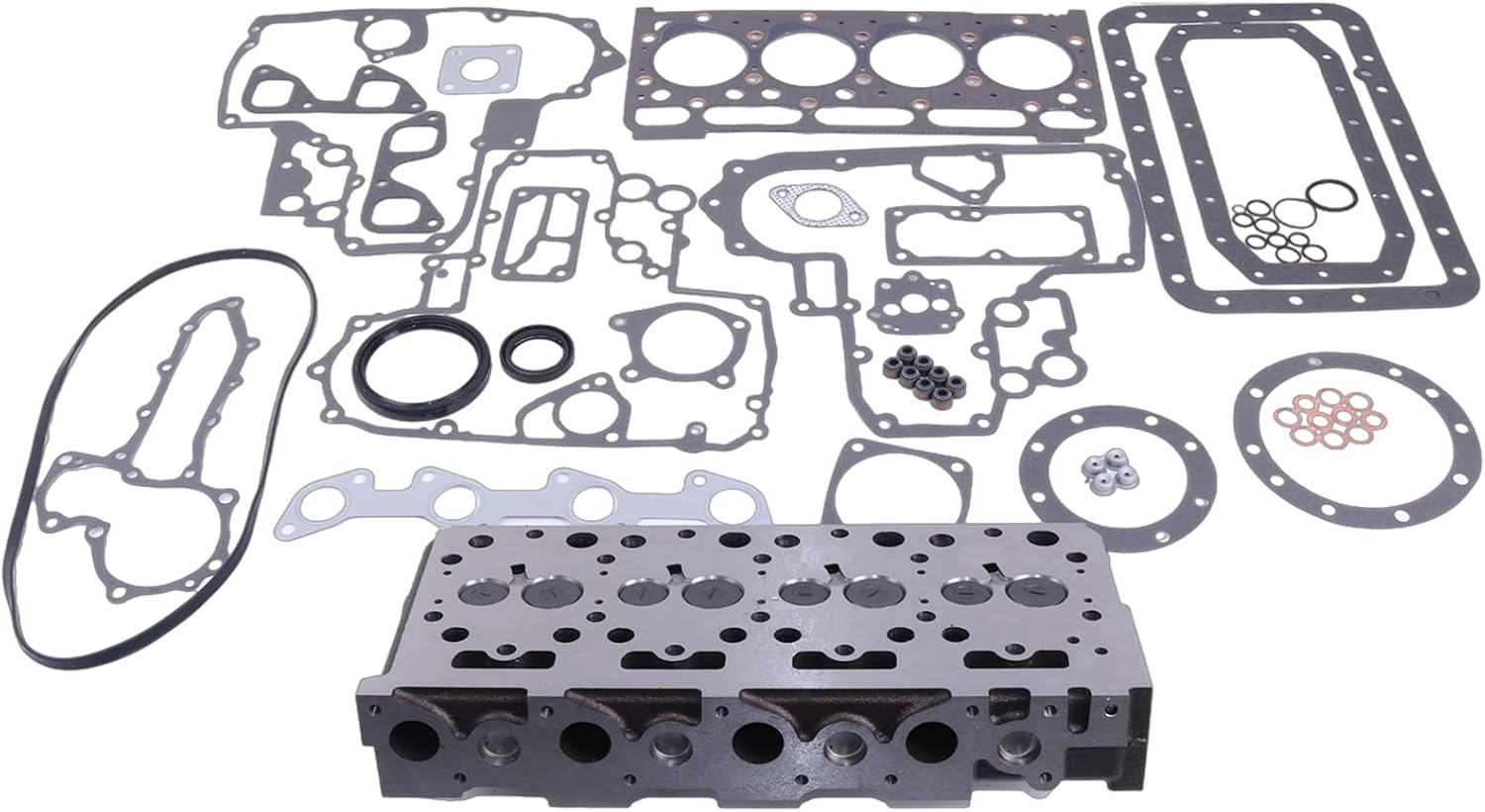 Complete Cylinder Head 15422-03040 6660966 with Full Gasket Set 19223-99353 Compatible for Kubota V1702 Komatsu 4D82 Engine KH90 Excavator L2852 L355SS Tractor Bobcat 733 743 1600 Wheel Loader