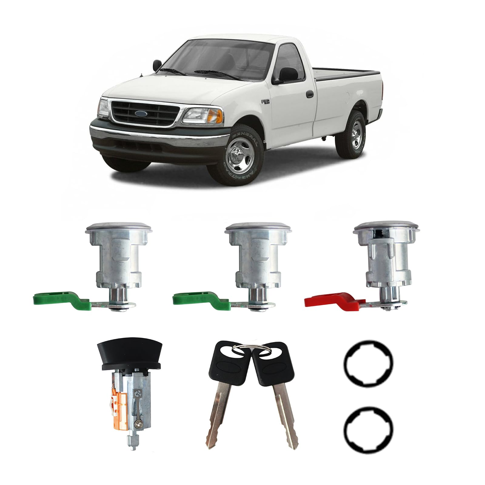 Eterpace Door Lock Cylinder & Ignition Switch Cylinder, Compatible with Ford F150/F250/F350/Explorer Sport Trac 1997-2004, Replace# LC6177 + DL5885 +
