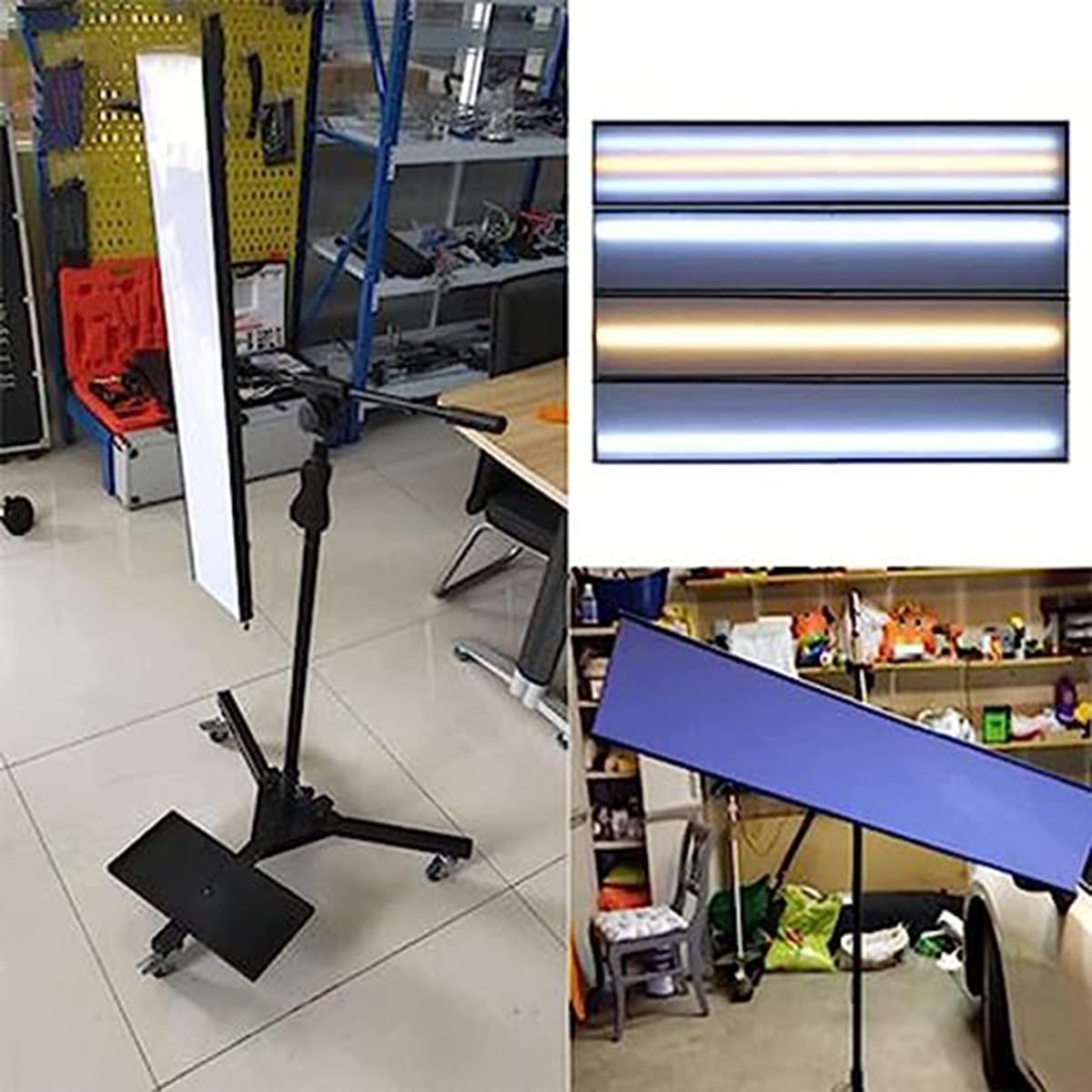 con 3 Ruote mobili, Strumento di Illuminazione per ammaccature Auto, Sistema di Illuminazione Regolabile, Senza Bordo Riflettente per Vernice, Luce di rilevamento a LED
