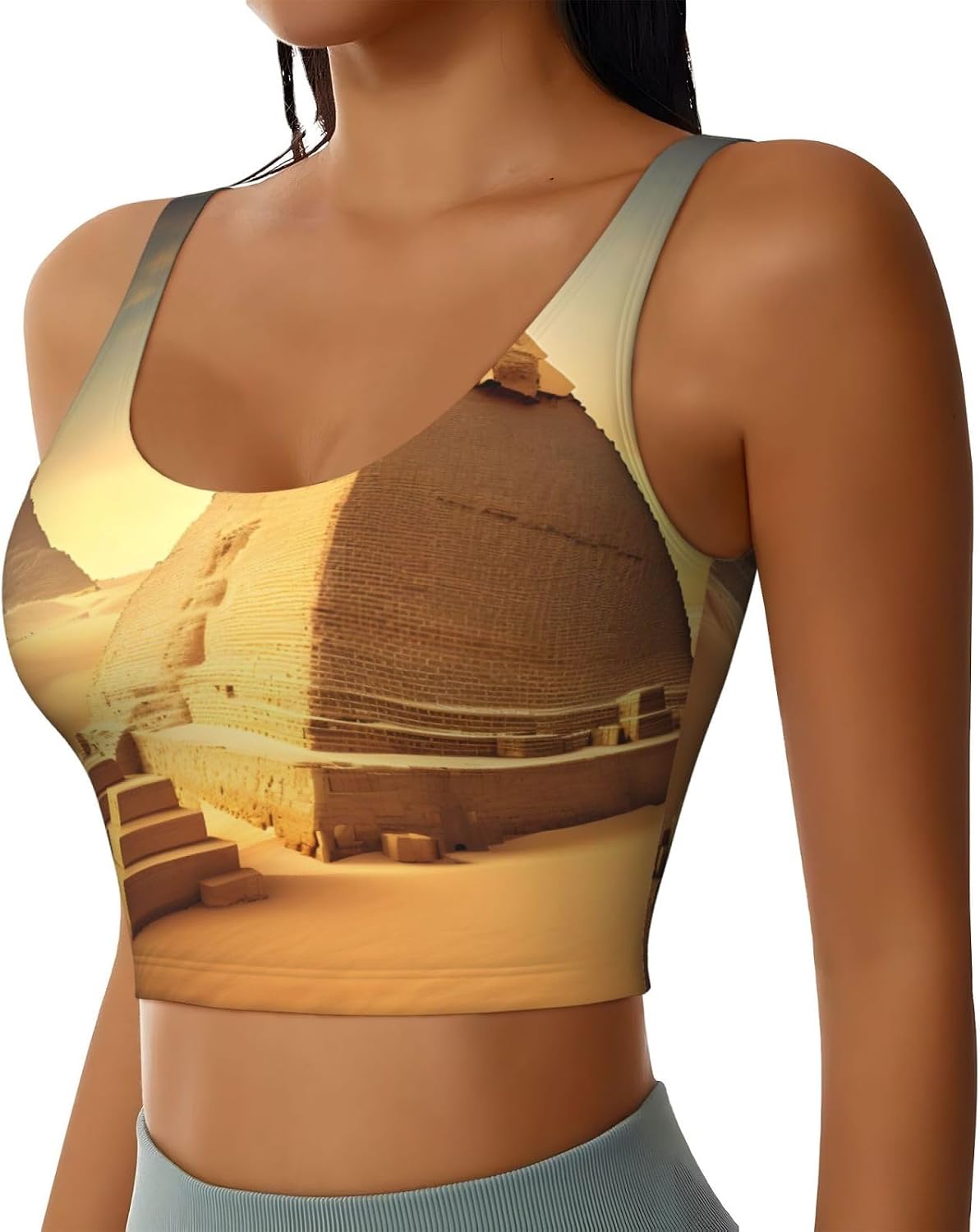 Egyptian Pyramid in Desert Print Women's Sports Vest Breathable for Yoga Running Gym Athletic Casual Sleeveless Top