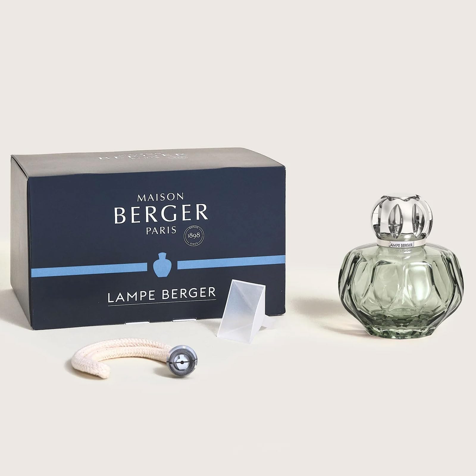 Maison BERGER – Lámpara Berger Rosalie de 330 ml, sin perfume incluida – Lámpara de Catálisis para purificar y perfumar el aire – Cristal colorido, montura plateada – Fabricado en Francia (Verde)