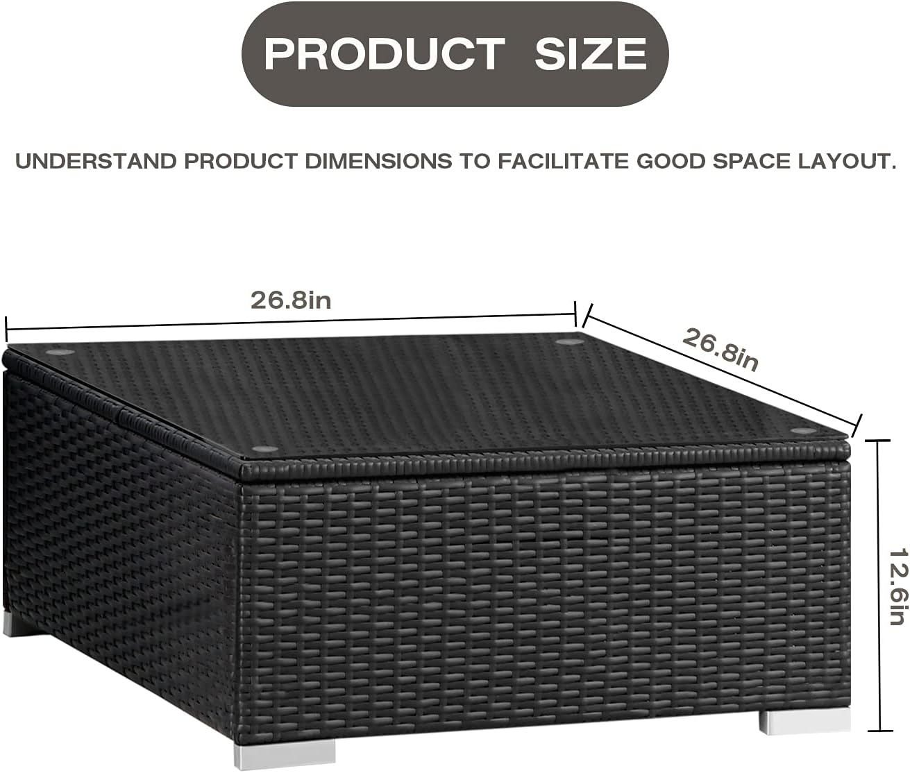 Betterland Patio Furniture Rattan Square Outdoor Coffee Tables, All-Weather Wicker Coffee Table with Tempered Glass Top for Living Room, Backyard, Balcony, Poolside, Garden (Black Brown) : Patio, Lawn & Garden