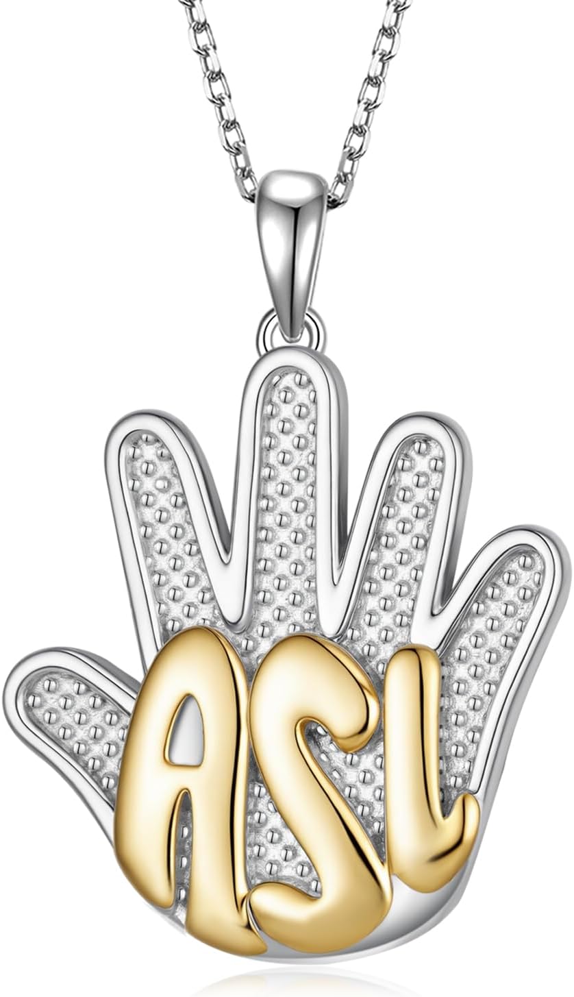 ASL Necklace 925 Sterling Silver Sign Language Pendant Necklace ASL Teacher Gifts Meaningful Deaf Gifts